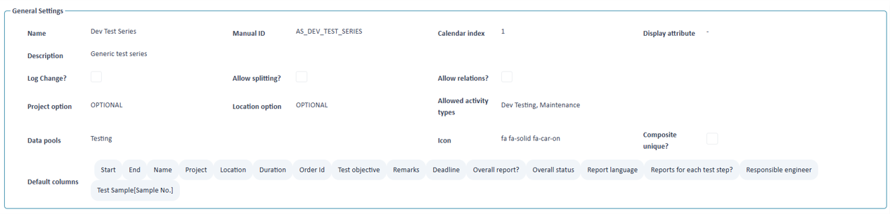 Genreal settings of activity series types