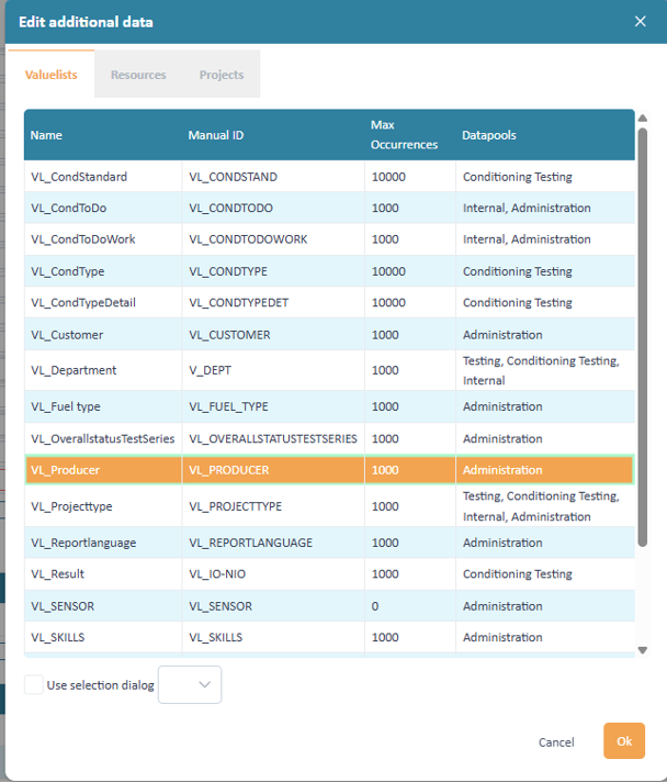 Selecting the base for the value of the valuelist