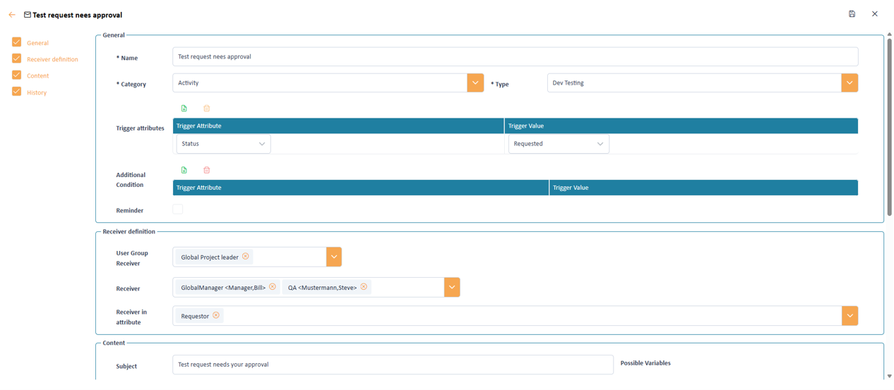 Input mask to define the user role properties