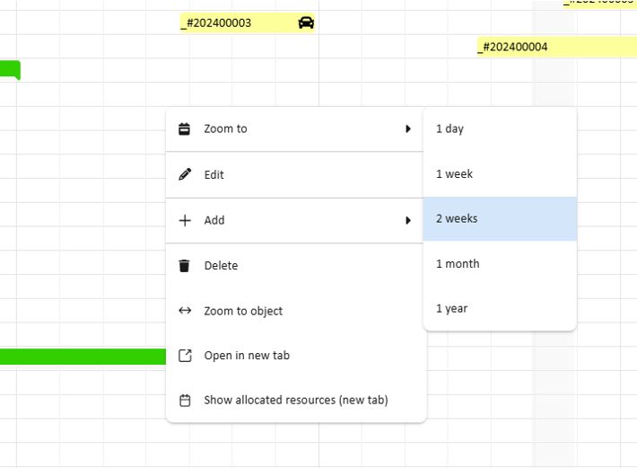 Context menu to set the time range