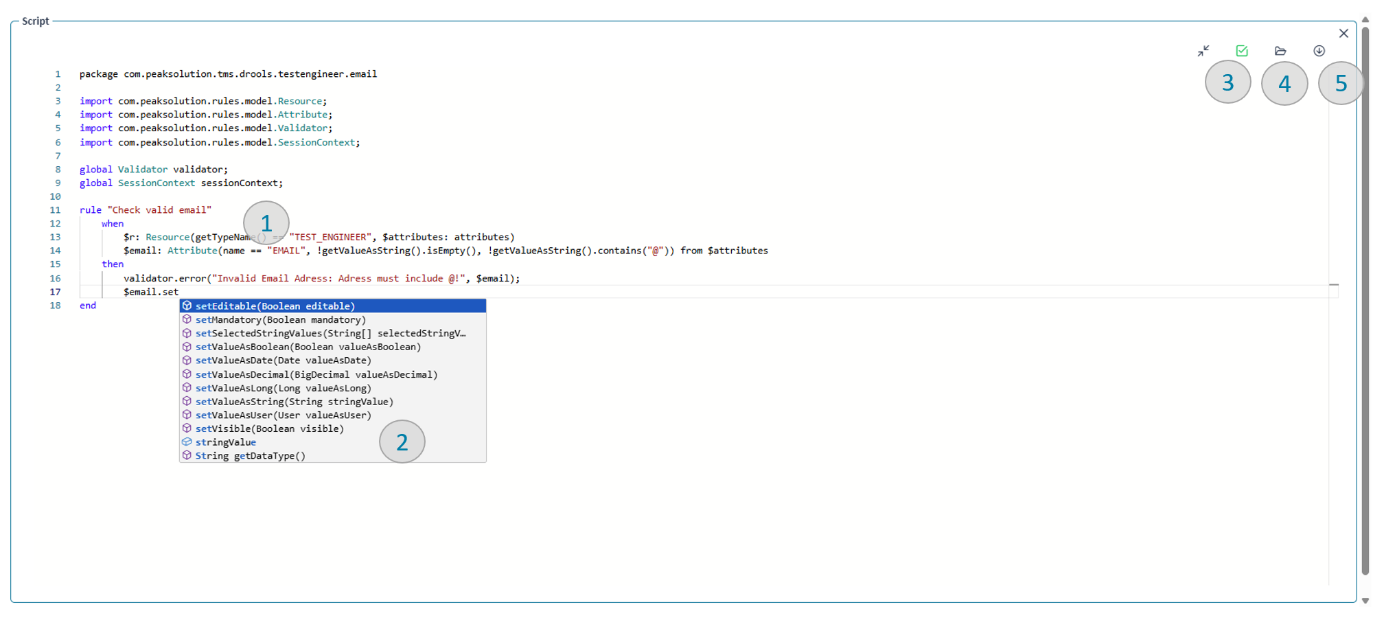 Code editor for DRL files