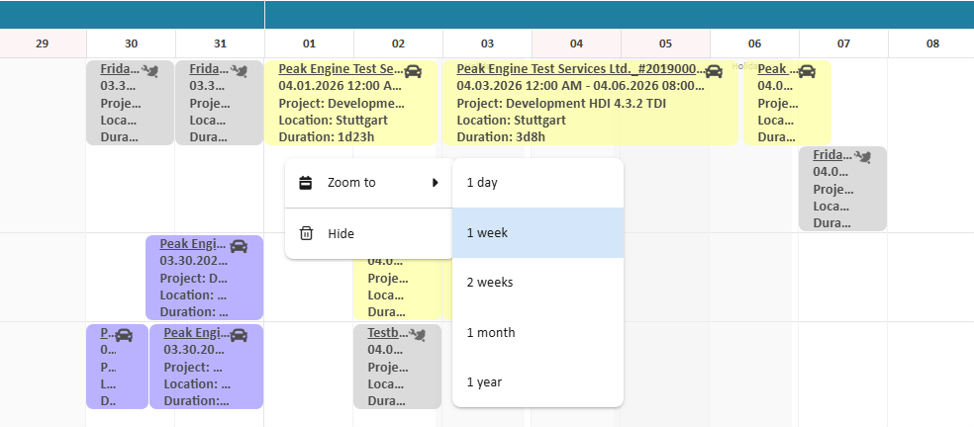 Context menu to set the time range