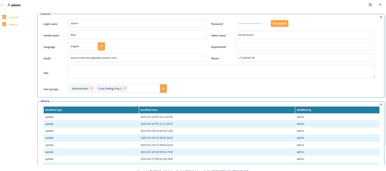 Input mask to define the user properties