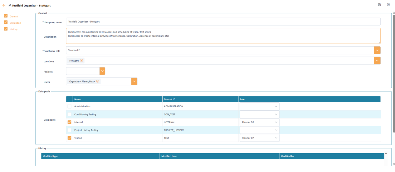 Input mask to define the user properties